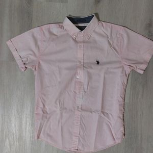 Pink with white dots, U.S. Polo. Slim fit Medium